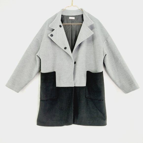 Suzy D Gray Black Color Block Snap Long Sleeve Winter Coat  Z72 - Picture 1 of 8